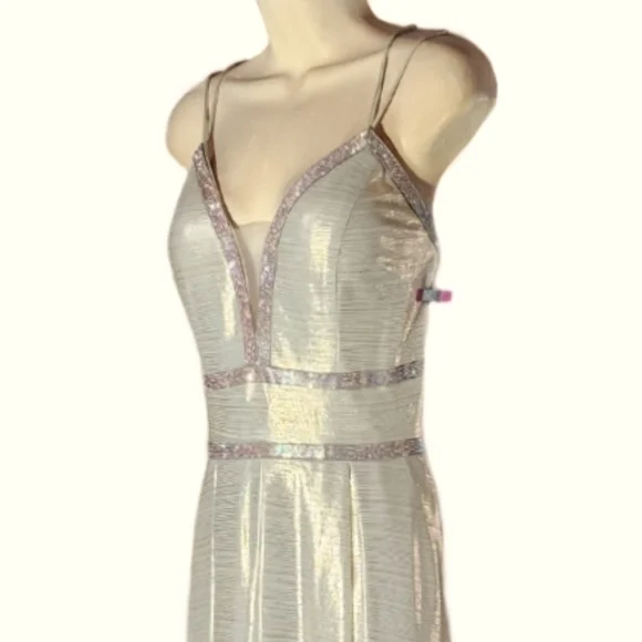 Camille Dress Metallic Sweetheart Rhinstone Maxi Champagne Plus Size 14 - Picture 7 of 17
